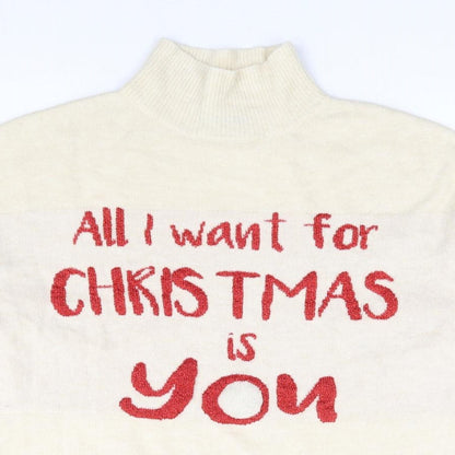 Avenue Womens Beige Mock Neck Acrylic Pullover Jumper Size M - All I want for Christmas is You