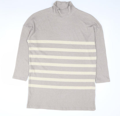 F&F Womens Beige High Neck Striped Polyester Tunic Jumper Size 16 - Ribbed