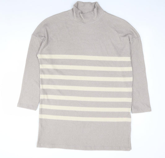 F&F Womens Beige High Neck Striped Polyester Tunic Jumper Size 16 - Ribbed