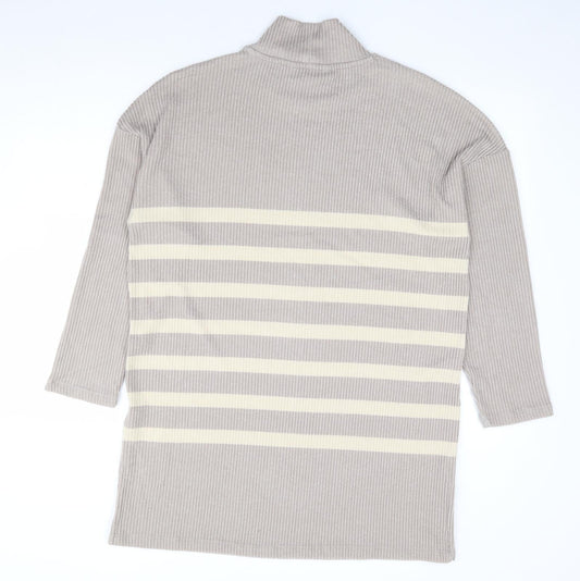 F&F Womens Beige High Neck Striped Polyester Tunic Jumper Size 16 - Ribbed