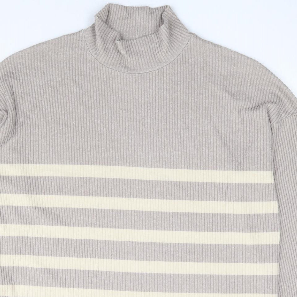 F&F Womens Beige High Neck Striped Polyester Tunic Jumper Size 16 - Ribbed