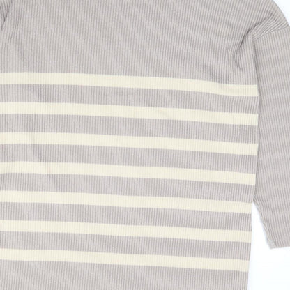 F&F Womens Beige High Neck Striped Polyester Tunic Jumper Size 16 - Ribbed