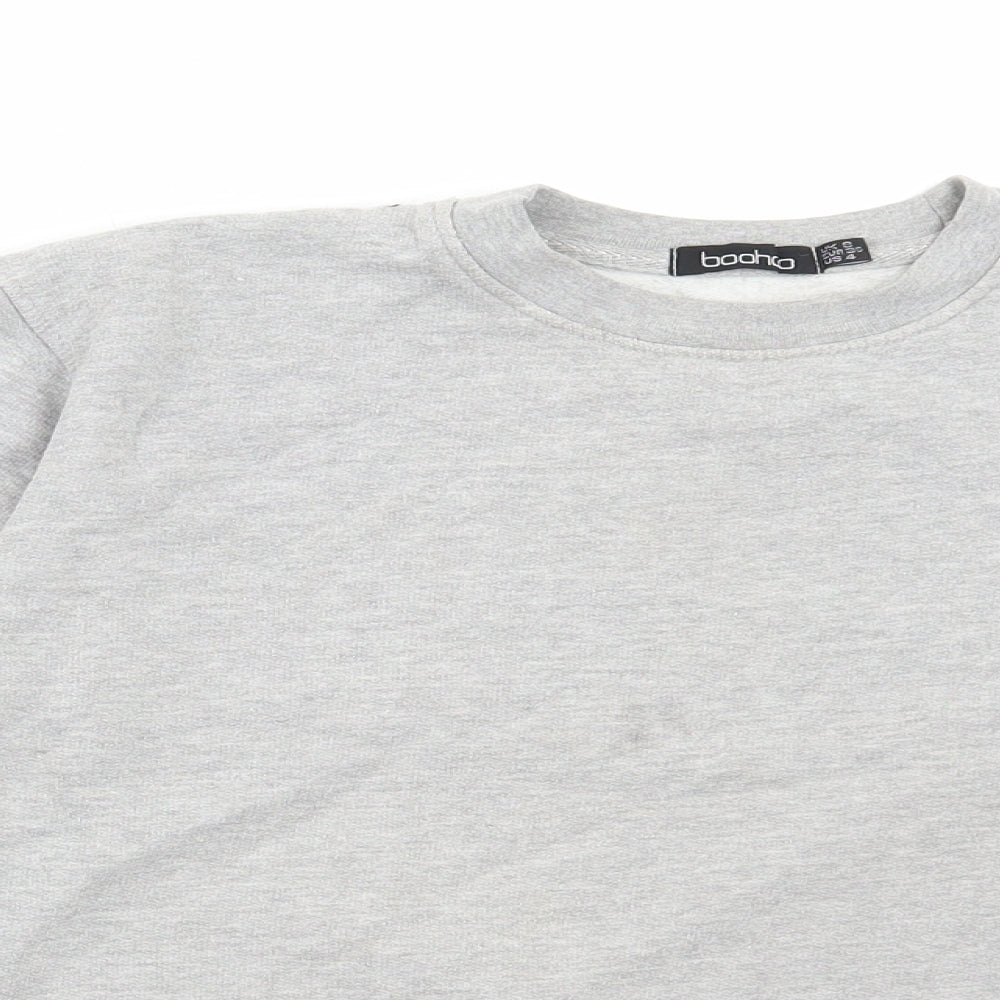 Boohoo Womens Grey Cotton Pullover Sweatshirt Size 8 Pullover