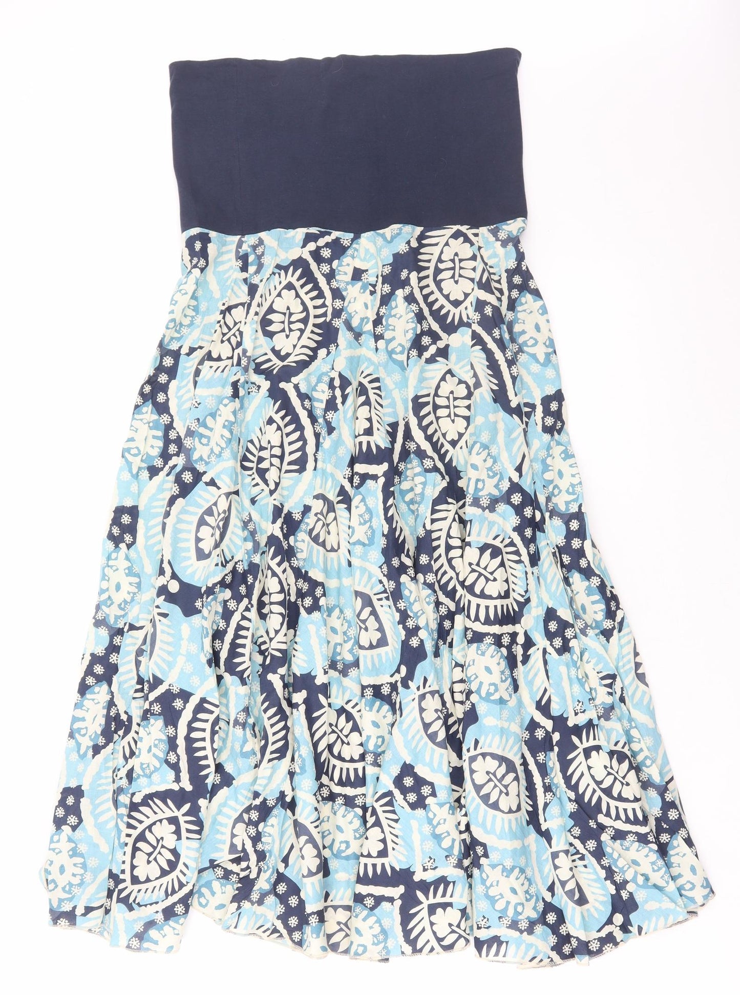 Matalan Womens Blue Geometric Cotton Fit & Flare Size 8 Off the Shoulder Pullover