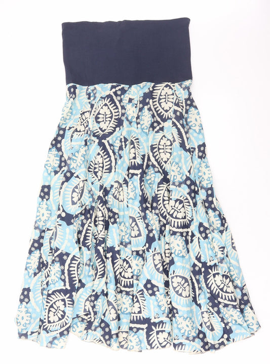 Matalan Womens Blue Geometric Cotton Fit & Flare Size 8 Off the Shoulder Pullover