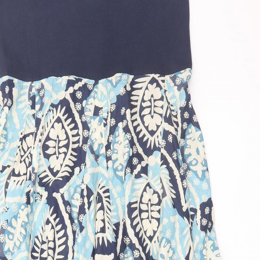 Matalan Womens Blue Geometric Cotton Fit & Flare Size 8 Off the Shoulder Pullover