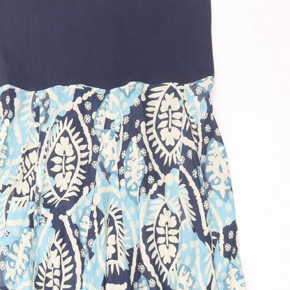 Matalan Womens Blue Geometric Cotton Fit & Flare Size 8 Off the Shoulder Pullover