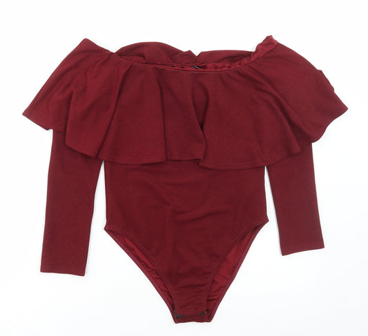 Boohoo Womens Red Polyester Bodysuit One-Piece Size 10 Snap
