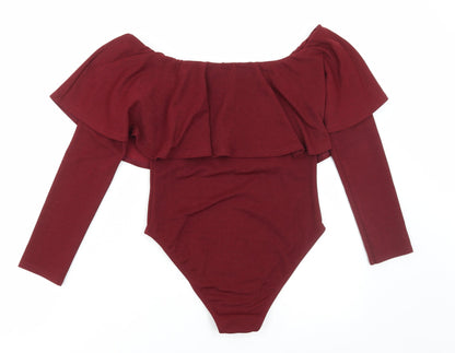 Boohoo Womens Red Polyester Bodysuit One-Piece Size 10 Snap