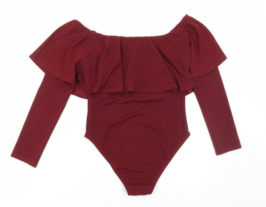 Boohoo Womens Red Polyester Bodysuit One-Piece Size 10 Snap