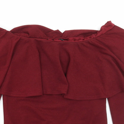 Boohoo Womens Red Polyester Bodysuit One-Piece Size 10 Snap