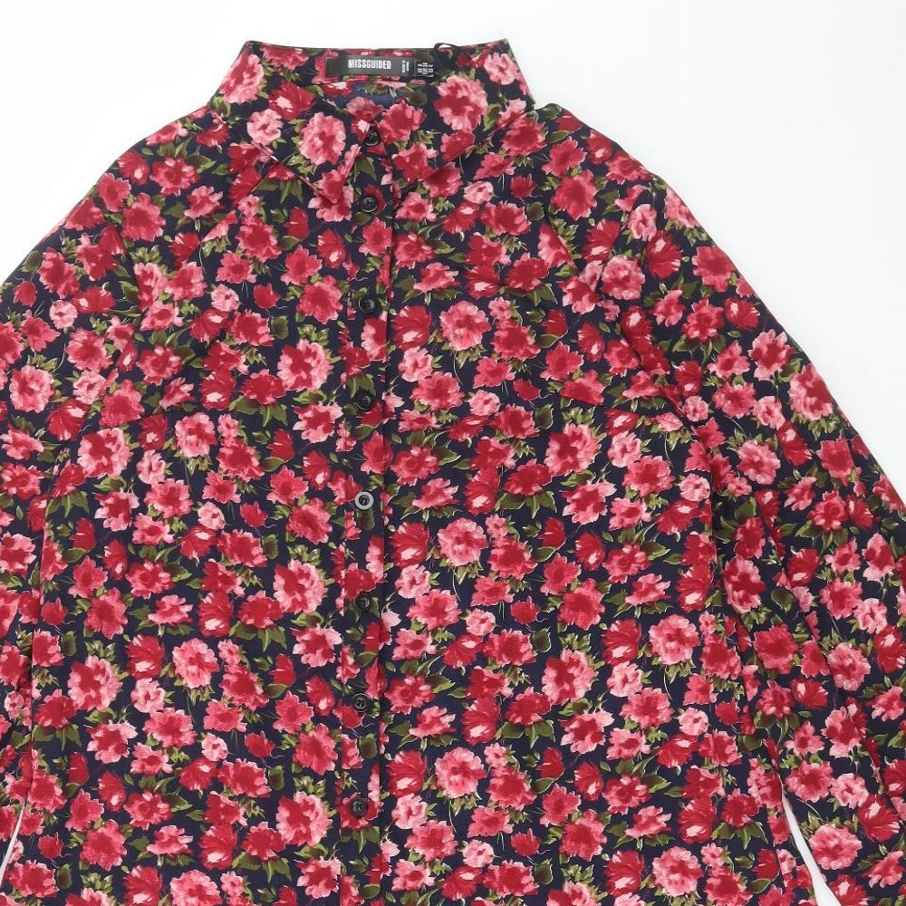 Womens UK Size 8 Missguided Red Basic Button-Up