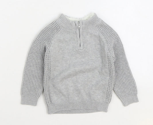 Primark Boys Grey Cotton Pullover Jumper Size 12-18 Months Zip