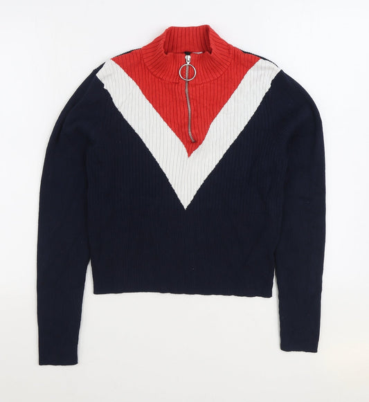 Divided by H&M Womens Multicoloured High Neck Viscose Pullover Jumper Size L