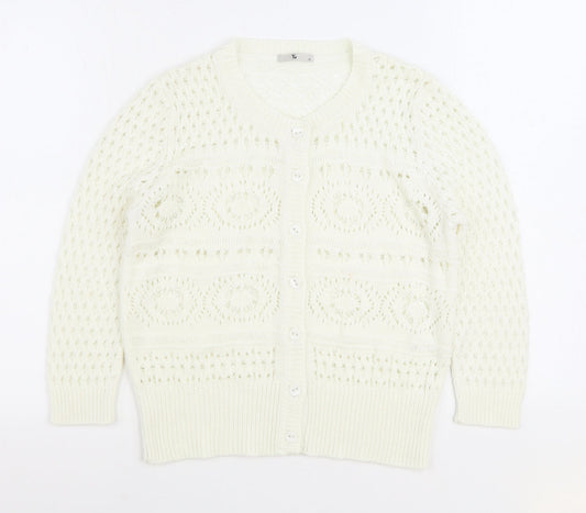TU Womens White Round Neck Acrylic Pullover Jumper Size 12