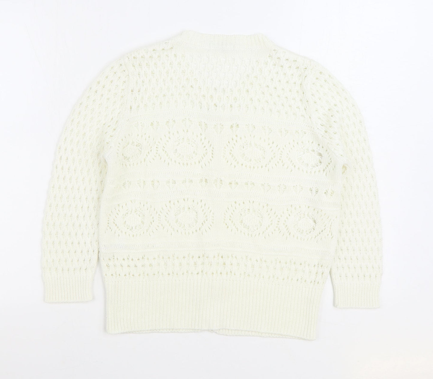 TU Womens White Round Neck Acrylic Pullover Jumper Size 12