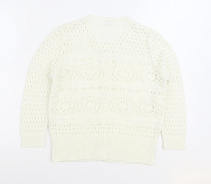 TU Womens White Round Neck Acrylic Pullover Jumper Size 12