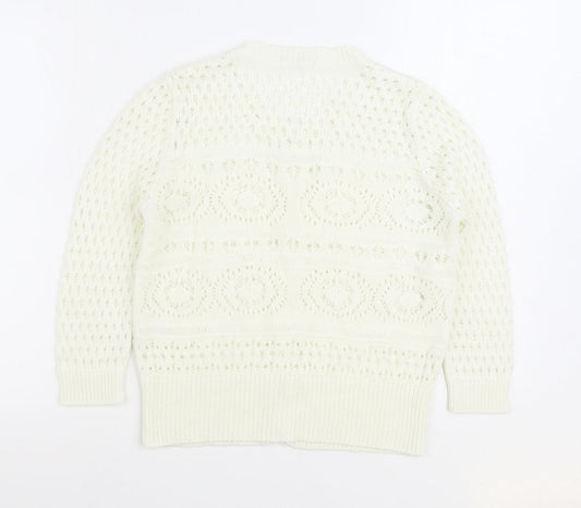 TU Womens White Round Neck Acrylic Pullover Jumper Size 12