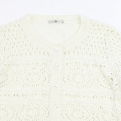TU Womens White Round Neck Acrylic Pullover Jumper Size 12