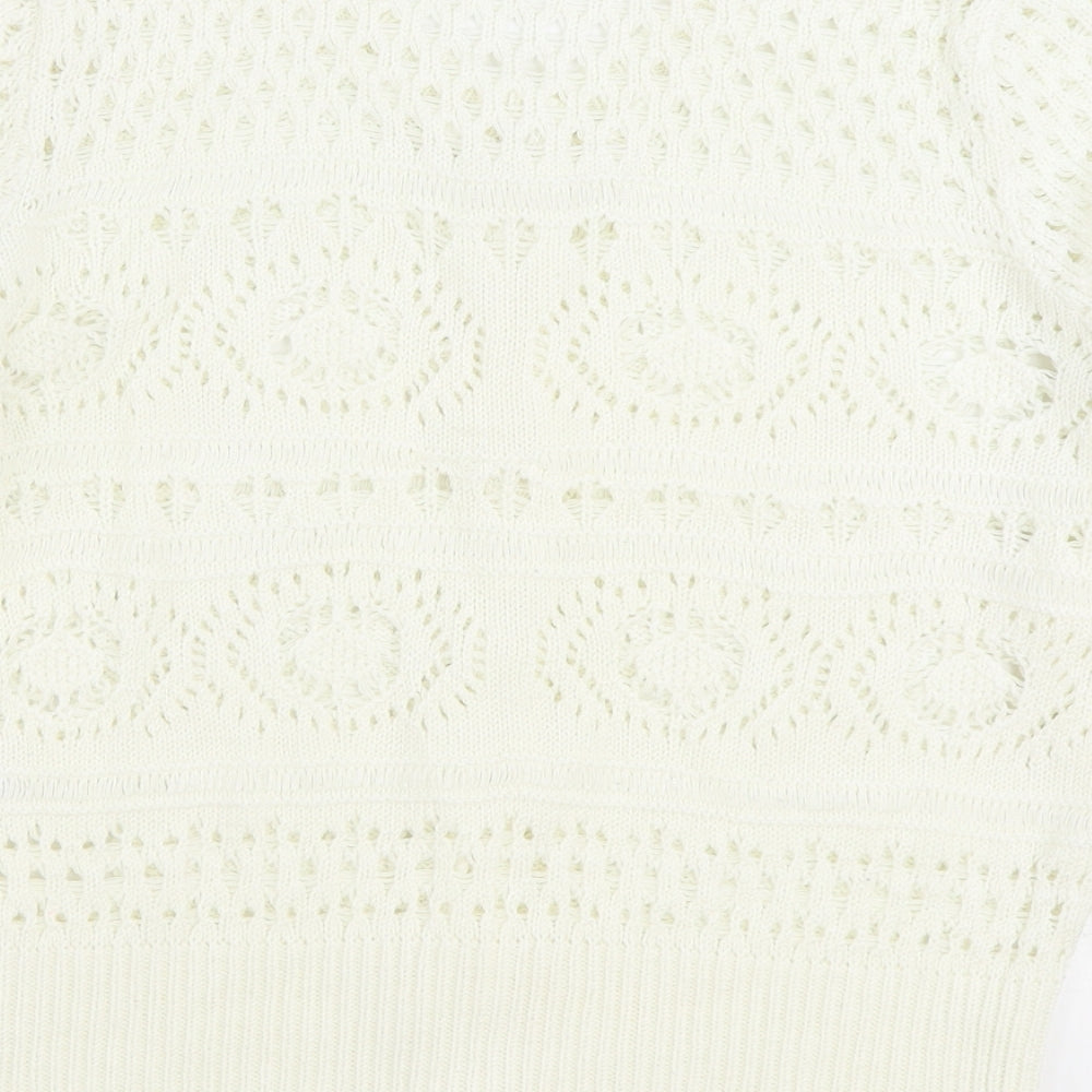 TU Womens White Round Neck Acrylic Pullover Jumper Size 12