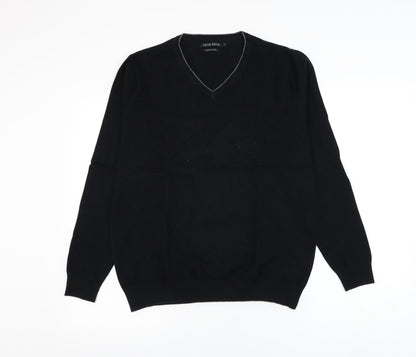 BHS Mens Black V-Neck Cotton Pullover Jumper Size S