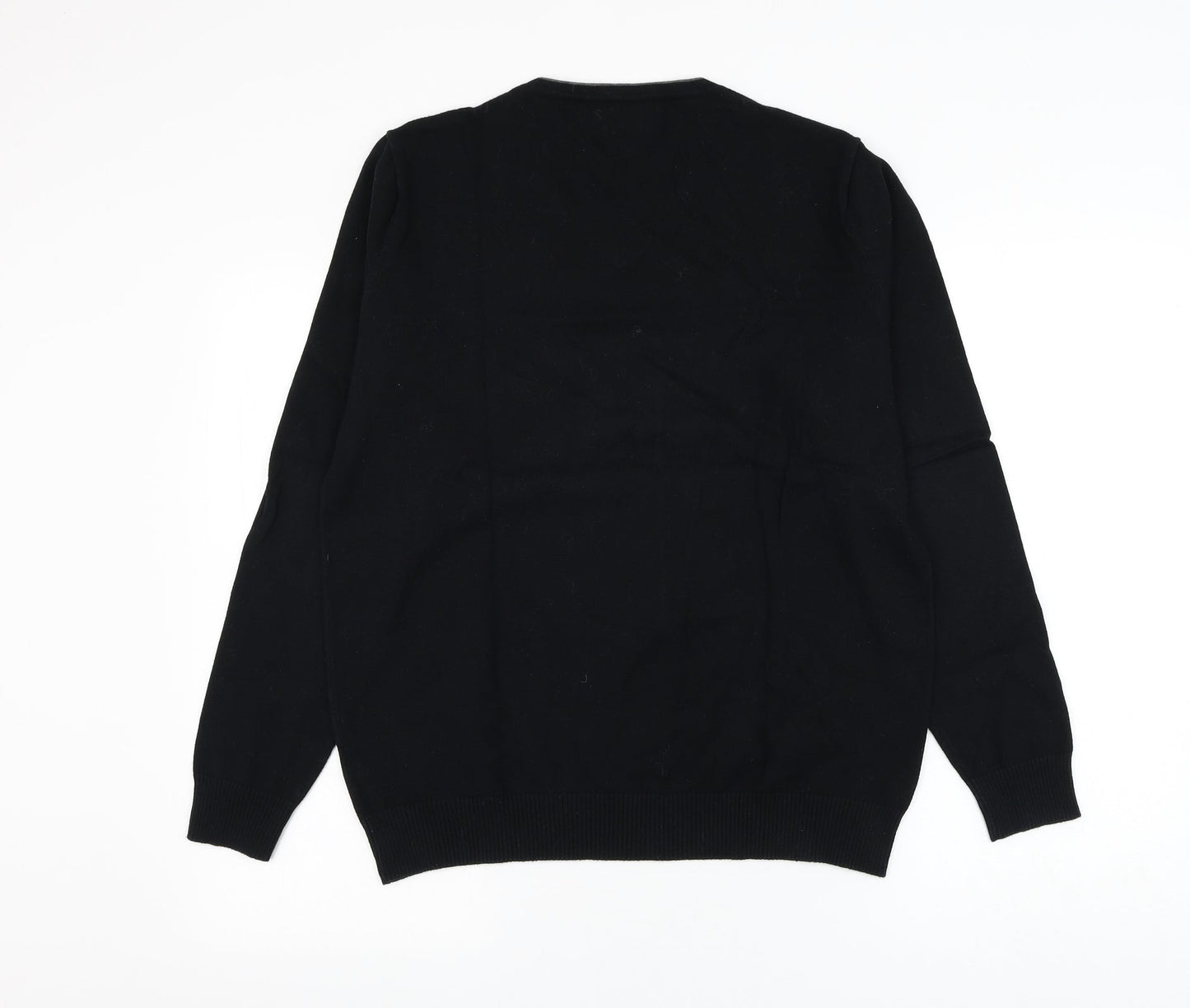 BHS Mens Black V-Neck Cotton Pullover Jumper Size S