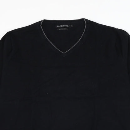 BHS Mens Black V-Neck Cotton Pullover Jumper Size S