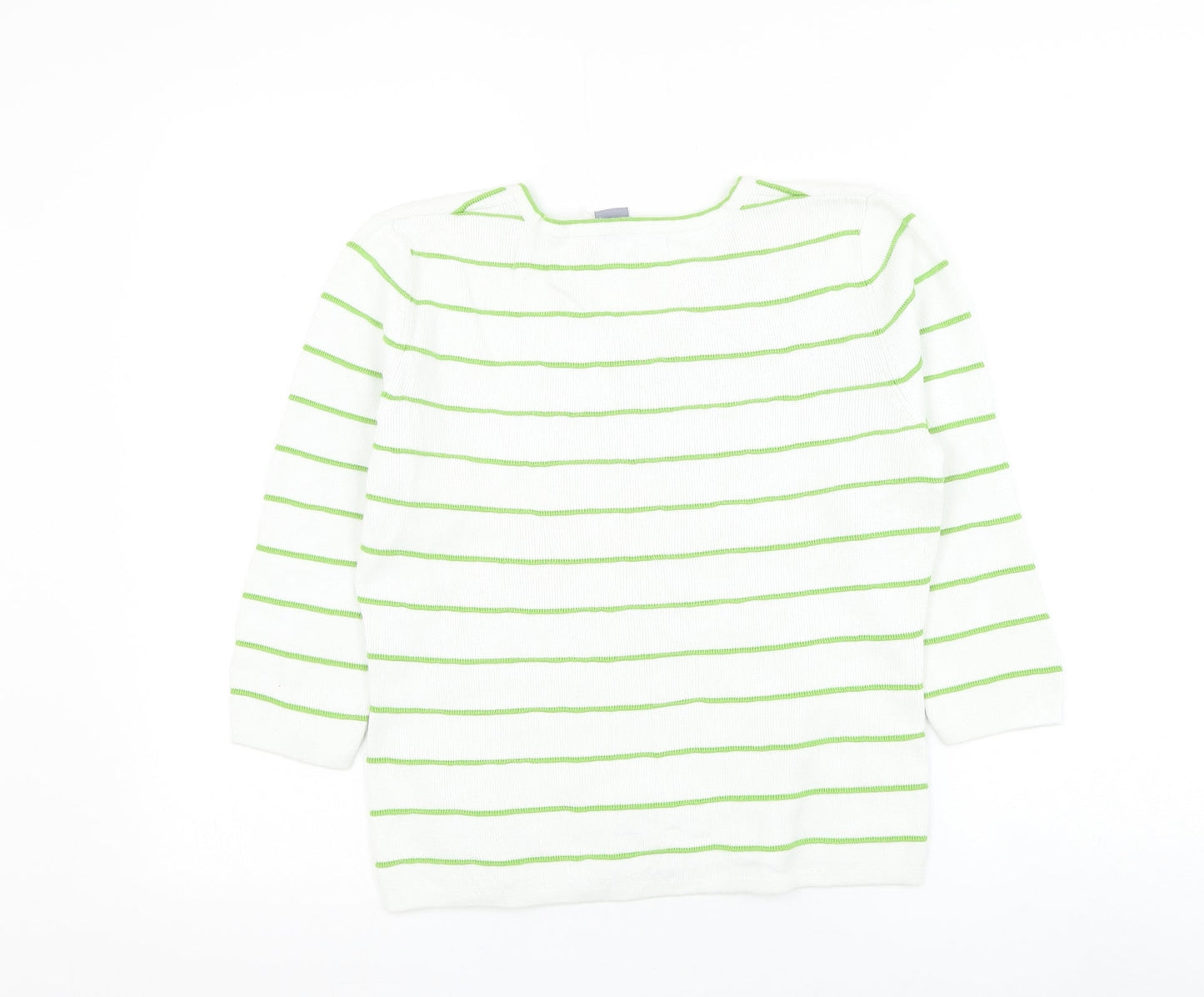 Carroll Reed Womens White Round Neck Striped Cotton Pullover Jumper Size S