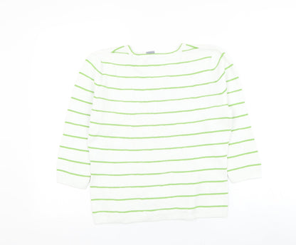 Carroll Reed Womens White Round Neck Striped Cotton Pullover Jumper Size S