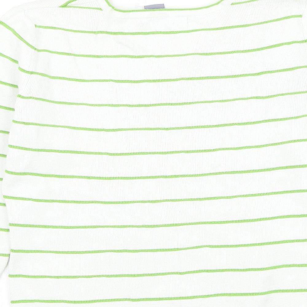 Carroll Reed Womens White Round Neck Striped Cotton Pullover Jumper Size S