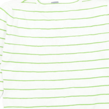 Carroll Reed Womens White Round Neck Striped Cotton Pullover Jumper Size S