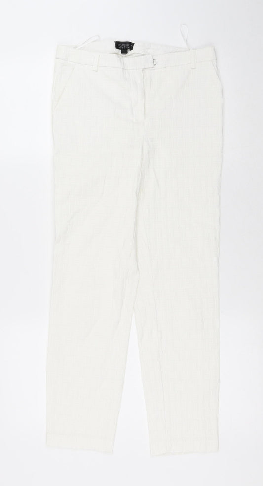 Topshop Womens White Polyester Trousers Size 8 L26 in Regular Hook & Eye