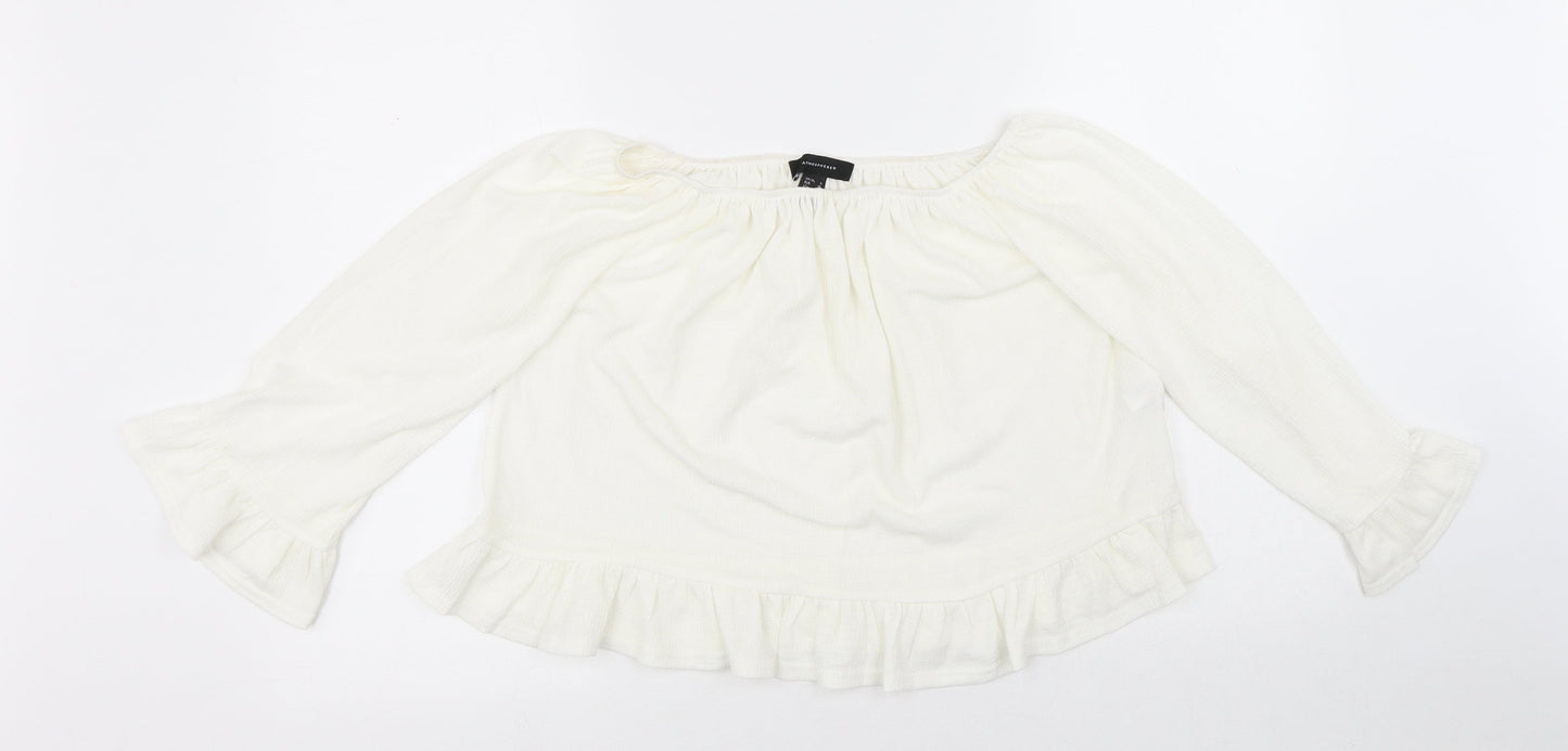 Atmosphere Womens White Polyester Cropped Blouse Size 8 Round Neck