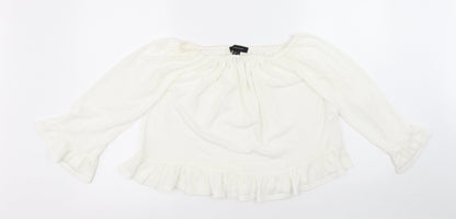Atmosphere Womens White Polyester Cropped Blouse Size 8 Round Neck
