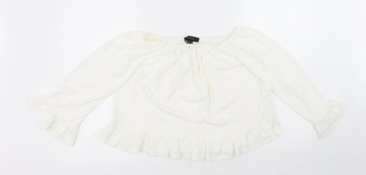 Atmosphere Womens White Polyester Cropped Blouse Size 8 Round Neck