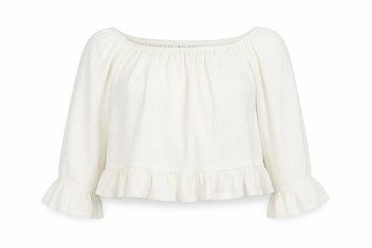 Atmosphere Womens White Polyester Cropped Blouse Size 8 Round Neck
