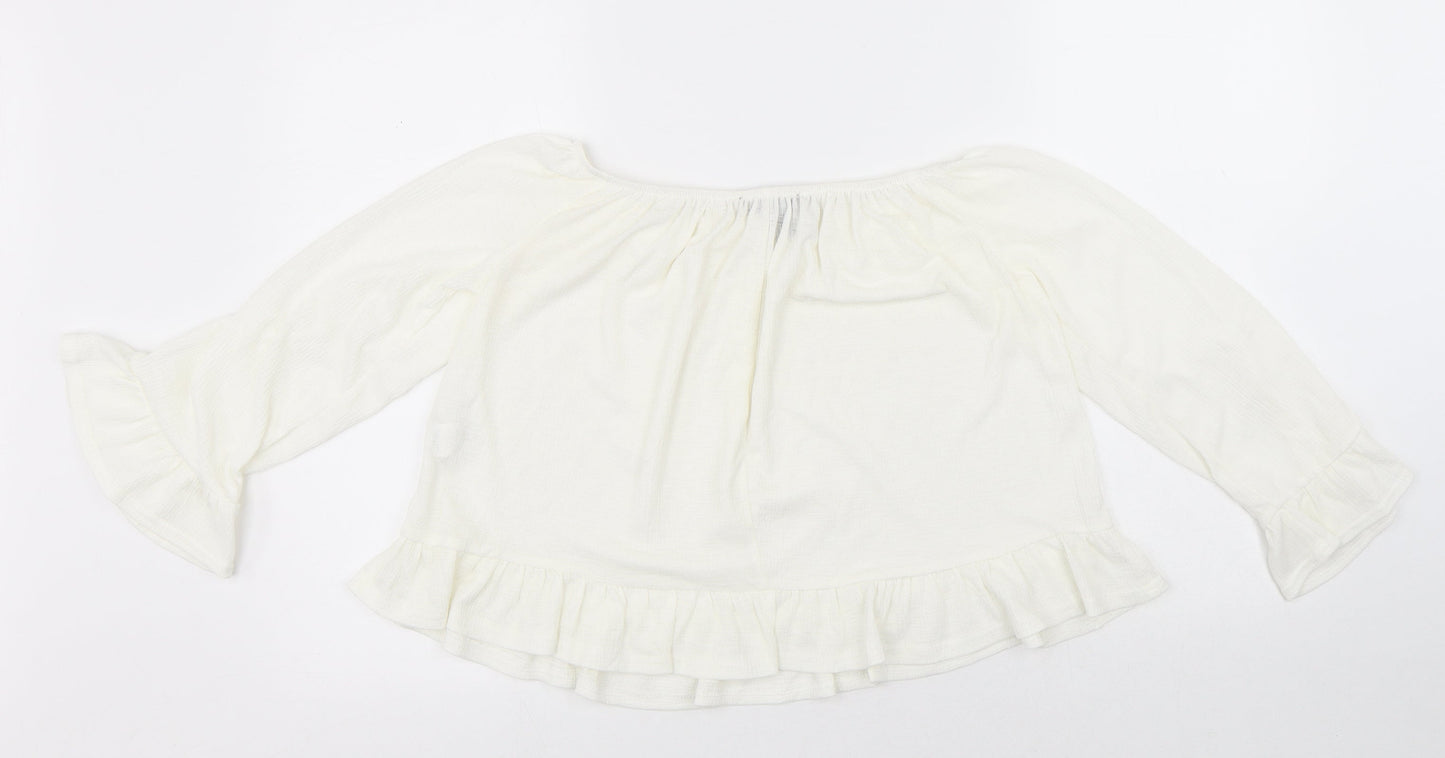 Atmosphere Womens White Polyester Cropped Blouse Size 8 Round Neck