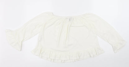 Atmosphere Womens White Polyester Cropped Blouse Size 8 Round Neck