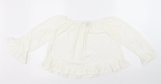 Atmosphere Womens White Polyester Cropped Blouse Size 8 Round Neck