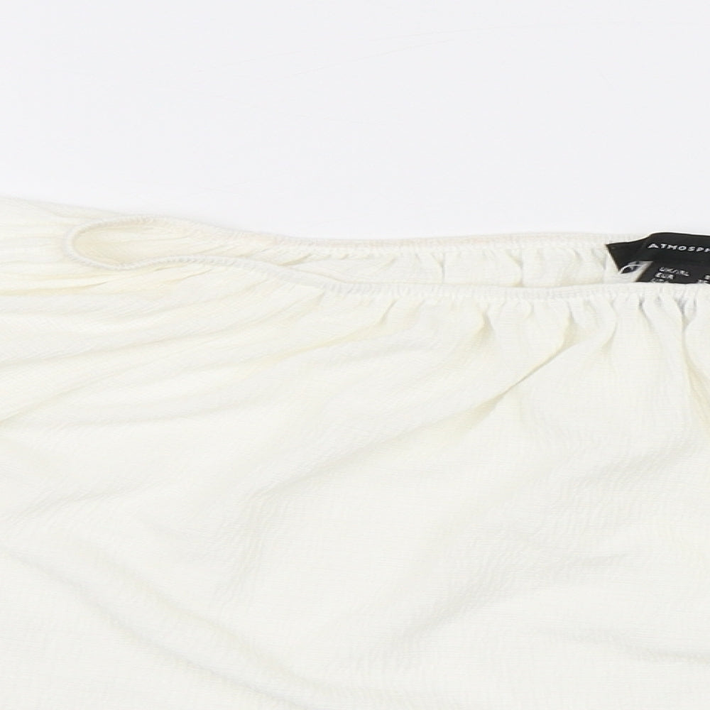 Atmosphere Womens White Polyester Cropped Blouse Size 8 Round Neck