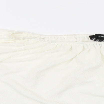 Atmosphere Womens White Polyester Cropped Blouse Size 8 Round Neck