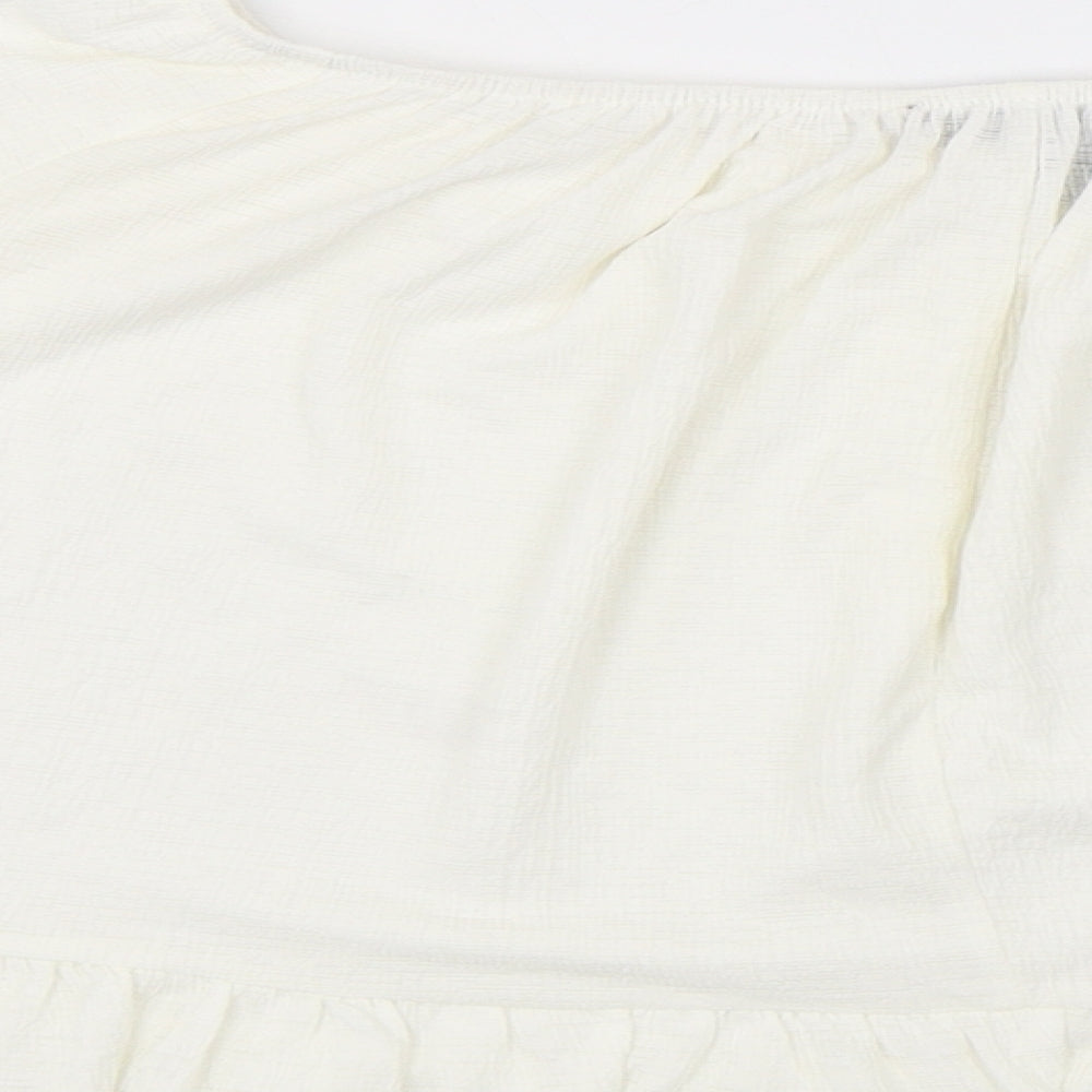 Atmosphere Womens White Polyester Cropped Blouse Size 8 Round Neck