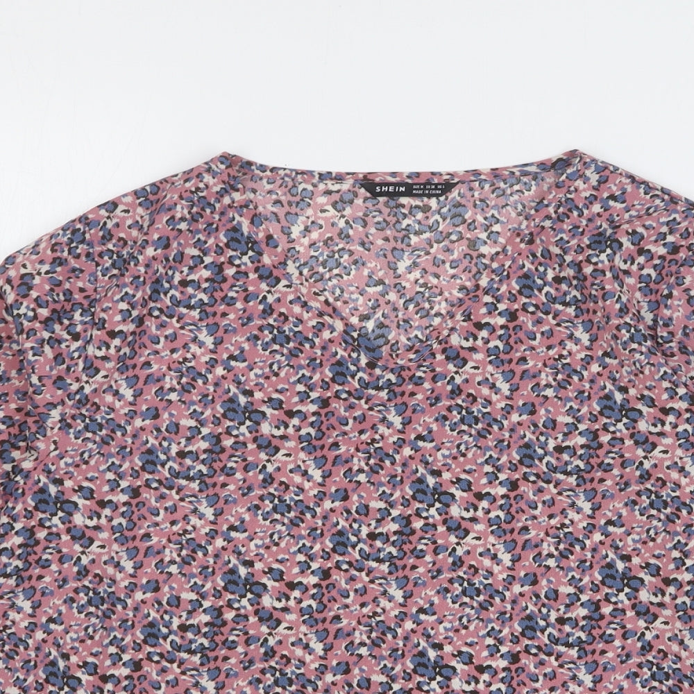 SheIn Womens Multicoloured Animal Print Polyester Basic Blouse Size 10 V-Neck