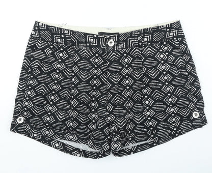 Primark Womens Black Geometric Polyester Hot Pants Shorts Size 10 L4 in Regular Zip