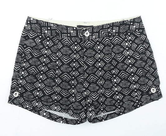 Primark Womens Black Geometric Polyester Hot Pants Shorts Size 10 L4 in Regular Zip
