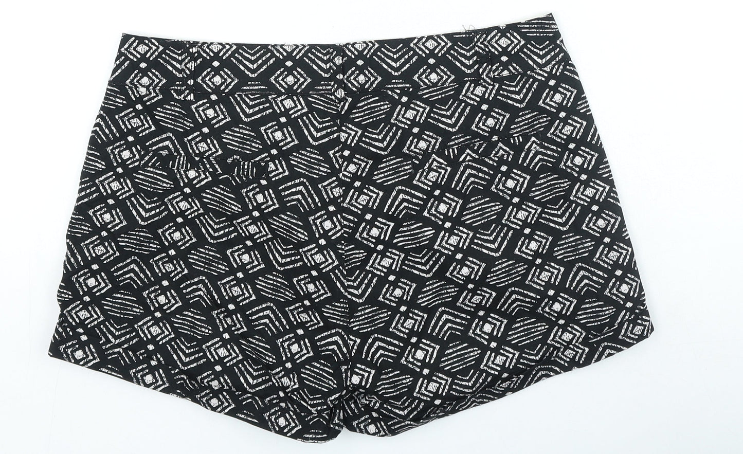 Primark Womens Black Geometric Polyester Hot Pants Shorts Size 10 L4 in Regular Zip
