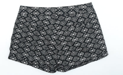 Primark Womens Black Geometric Polyester Hot Pants Shorts Size 10 L4 in Regular Zip