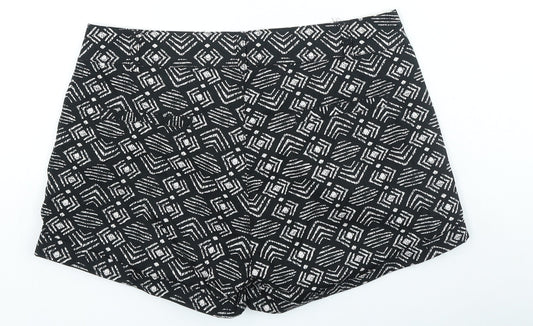 Primark Womens Black Geometric Polyester Hot Pants Shorts Size 10 L4 in Regular Zip