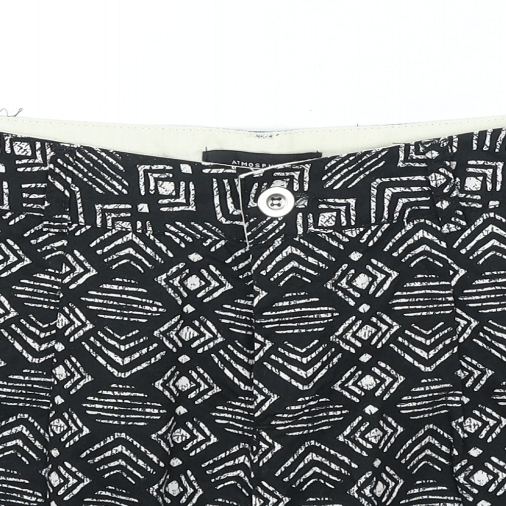 Primark Womens Black Geometric Polyester Hot Pants Shorts Size 10 L4 in Regular Zip