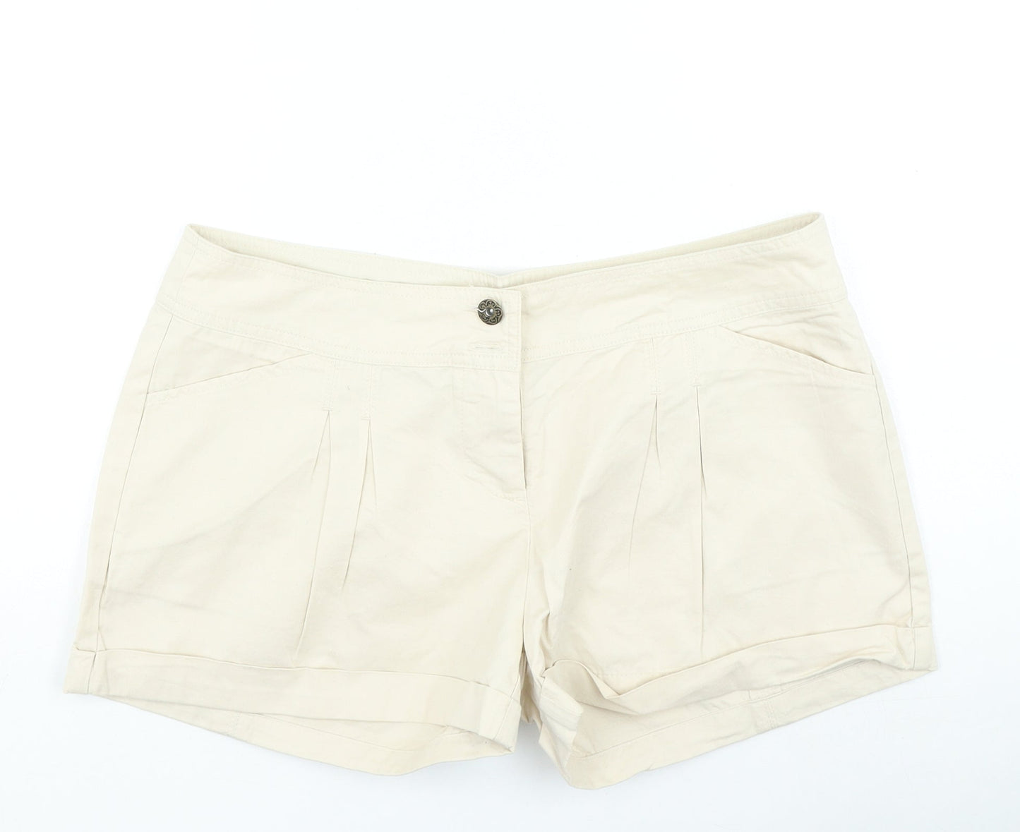 Denim & Co. Womens Beige Cotton Hot Pants Shorts Size 12 L5 in Regular Zip